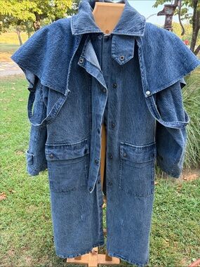 Women’s Indigo Denim Trench Coat - Oversized Cape Detail Australian Sydney